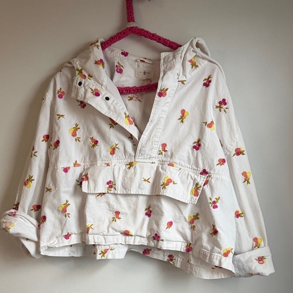 Lou & Grey Embroidered Floral Pullover Anorak Hoodie – White – Size L - Picture 1 of 4